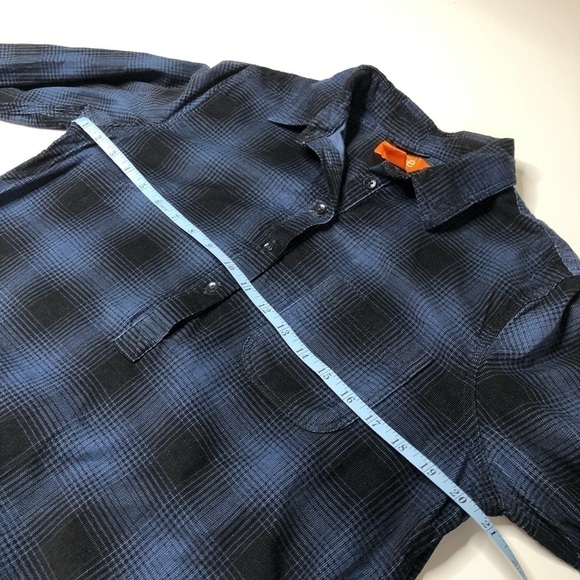 joe Fresh Blue & Black Fine Corduroy Plaid Pocket Button-up Farm Shirt Top - Picture 8 of 9
